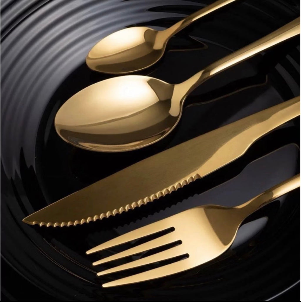 Faqueiro Dourado Classic de 24 Peças Talher Aço Inox